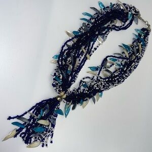 1960-1970s Blue Beaded Tassle Necklace